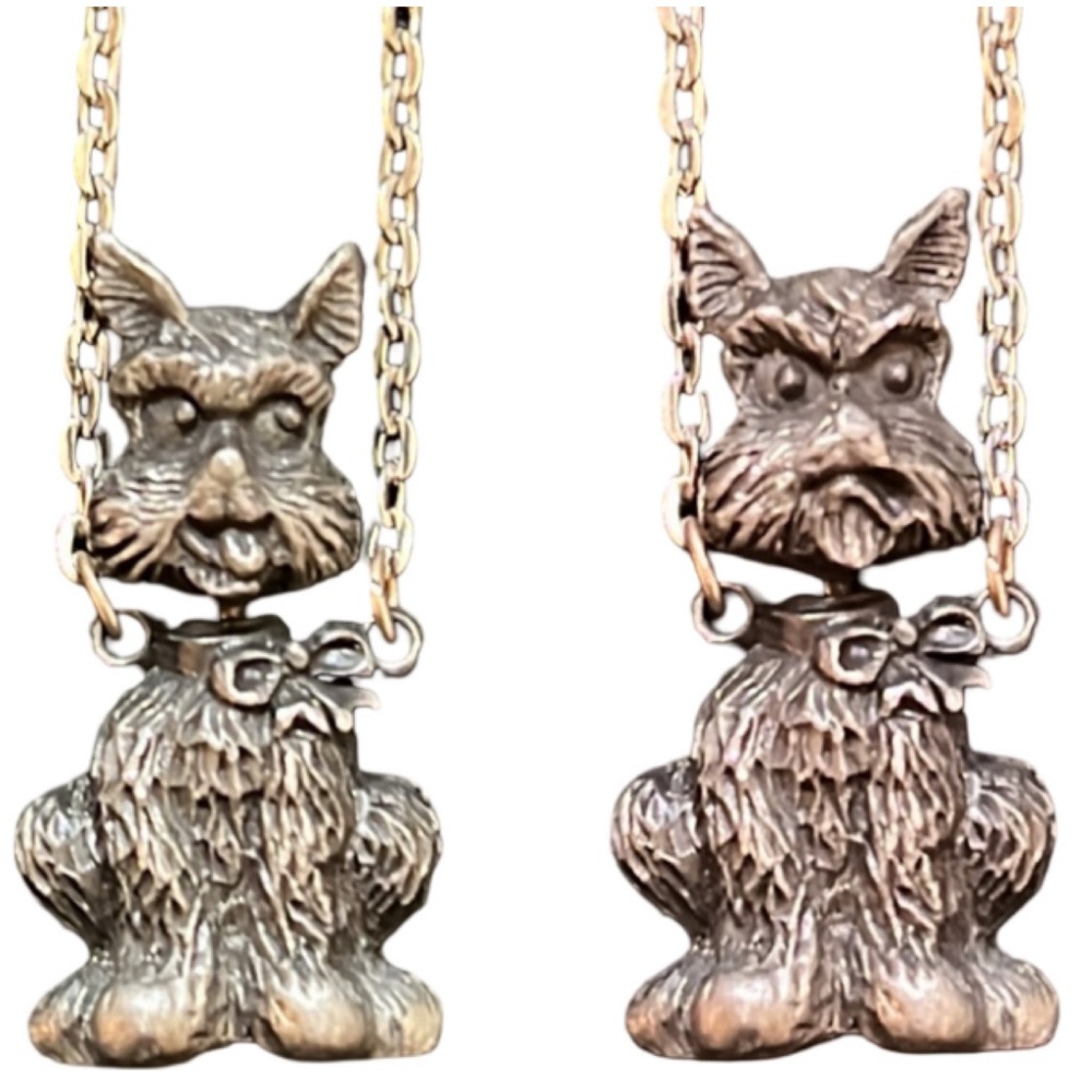 Vintage Silver Pewter Turning Head Happy & Mad Face Scottish Dog Necklace